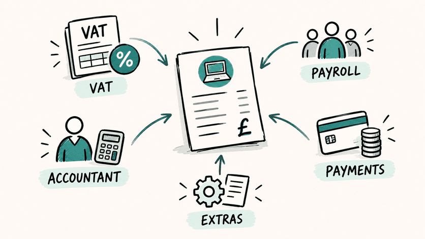 Hand-drawn illustration showing additional costs beyond accounting software subscription fees